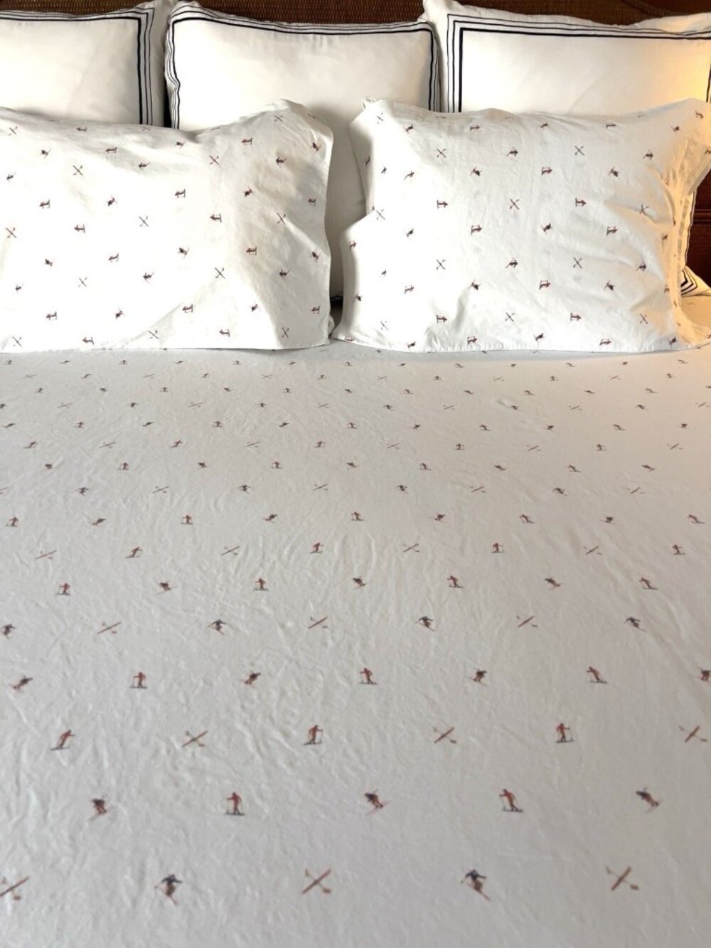 RALPH LAUREN Sheet Set 3-Pc FULL Flat 2 Pillowcases ALPINE SKIERS 100% Cotton
